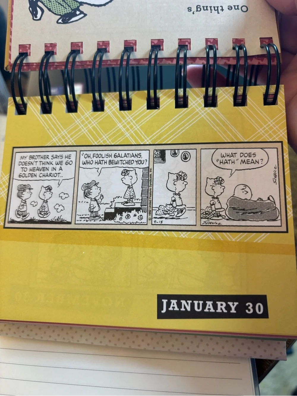 Peanuts perpetual flip day to day calendar. Used for two months.